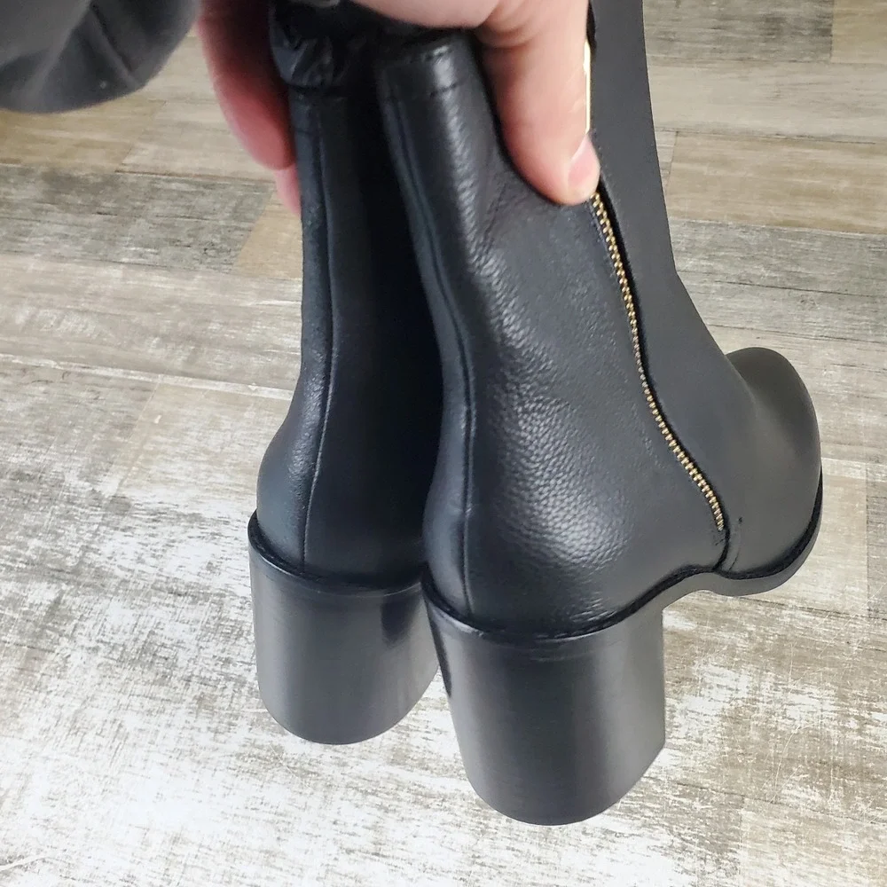Seychelles Desirable Womens Ankle Boots Sz‎ 8 Black Leather Side Zip Block Heel